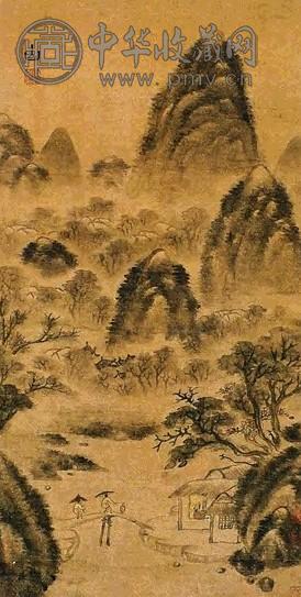 清 傅山 风雨归人 立轴 浅绛洒金笺