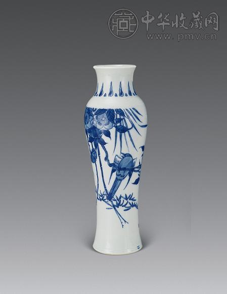 明末 青花花鸟小瓶