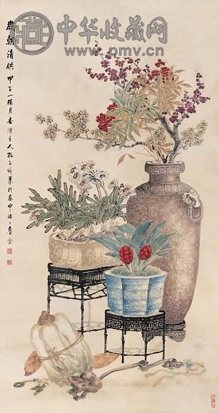 孔子瑜 1924年作 岁朝清供 立轴 设色纸本