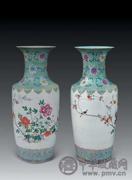 清光绪 粉彩花鸟大瓶(2件)