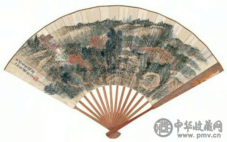 萧愻 1939年作 深山访友 扇面 设色纸本