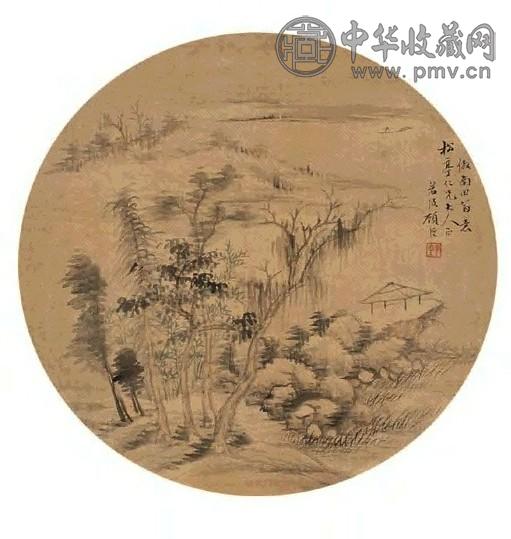顾沄 松亭独钓图 团扇面 浅设色绢本