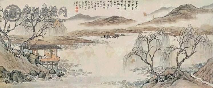 林纾 荷亭闲适 横幅 设色绢本