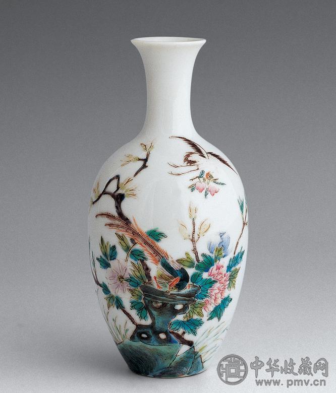 民国 粉彩花鸟花瓶