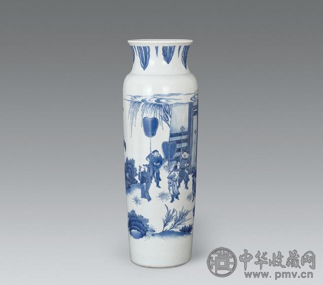 明崇祯 青花人物纹象腿瓶