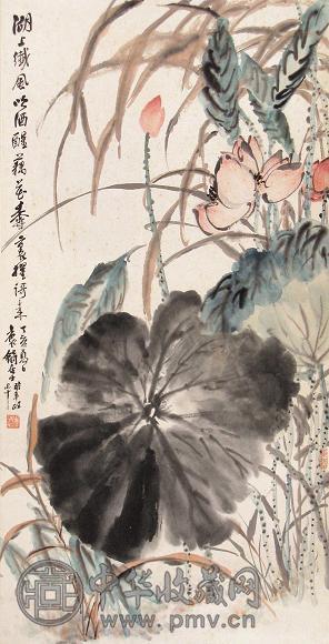 吴待秋 丁亥(1947年)作 荷花 镜心 设色纸本