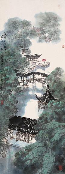 孙君良 辛酉(1981年)作 拙政园景 立轴 设色纸本