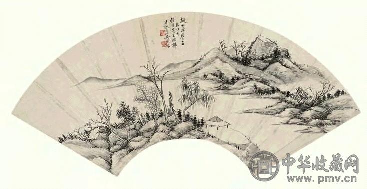 吴琴木 山水 扇面 纸本墨笔