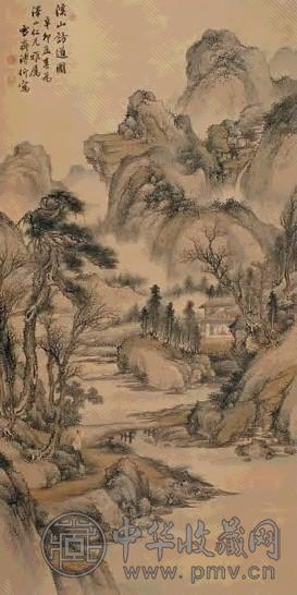 溥伒 辛卯(1951年)作 溪山访道图 立轴 设色纸本