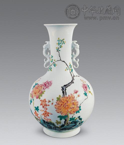 清 粉彩花卉双耳瓶