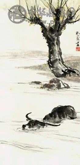 孔小瑜 水牛 轴 设色纸本