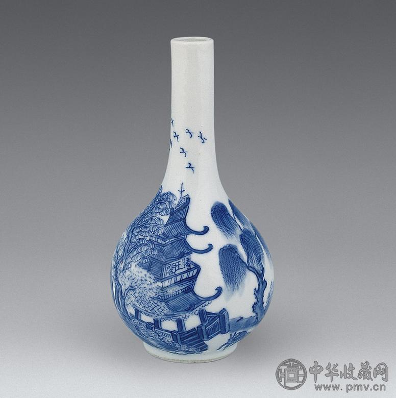 清晚期 青花山水人物胆瓶