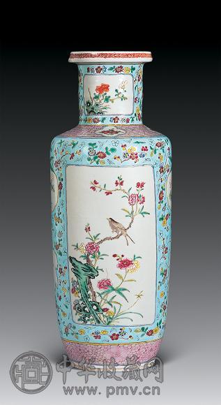 清同治 粉彩花卉棒槌瓶