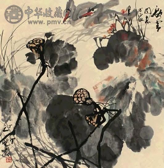 郭志光 丁卯(1987年)作 荷塘双鸭 立轴 设色纸本