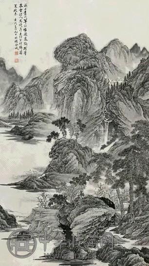 金城 1922年作 山水 立轴 纸本墨笔