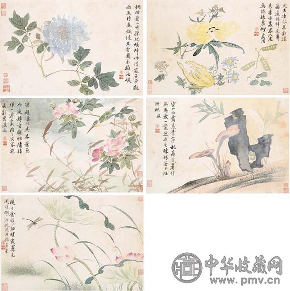 王武 一六八三年作 花卉 册页(7开) 设色纸本