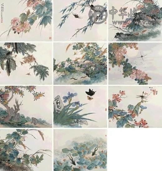 陈康侯 草虫集册 册页(12开选11) 设色纸本