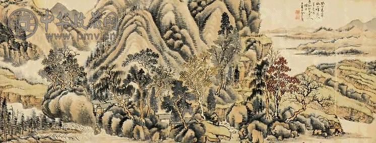 金子善 山水 横幅 绢本