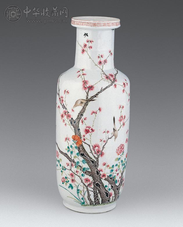 清 粉彩花鸟棒槌瓶