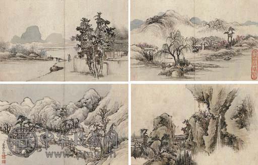 董诰 山水 册页(12开) 设色纸本