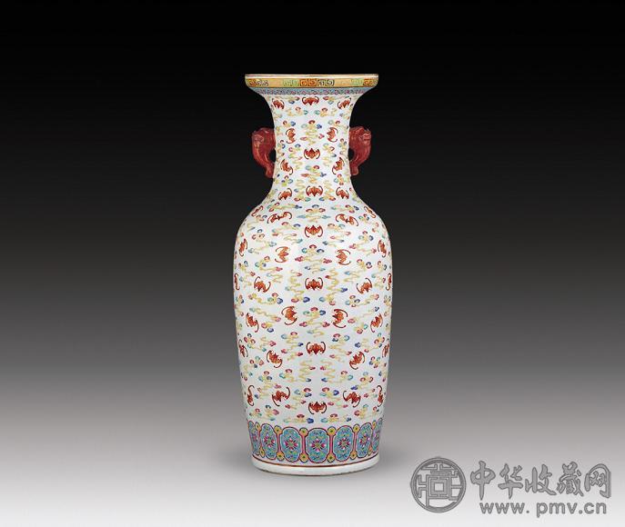 清光绪 粉彩百福双兽耳大瓶