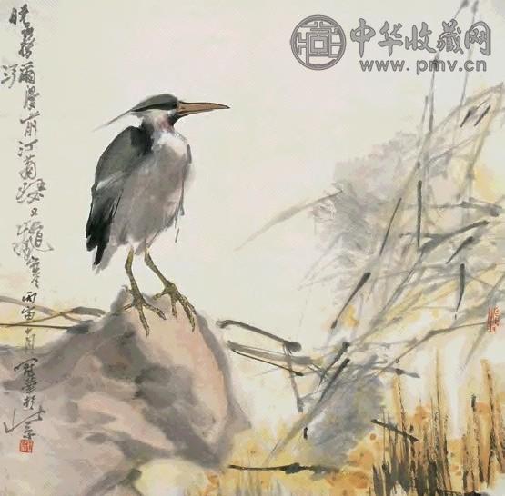 高冠华 雾鹭 镜心 设色纸本