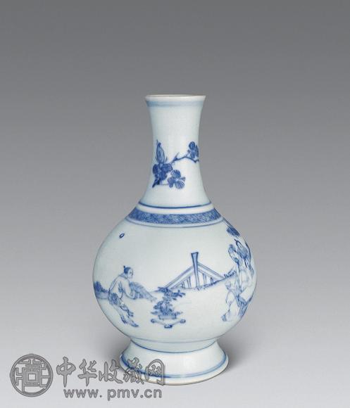 清雍正 青花淡描人物图瓶