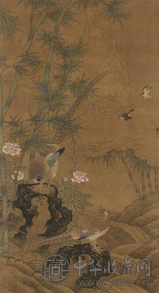 吕纪 竹雀锦鸡 立轴 设色绢本