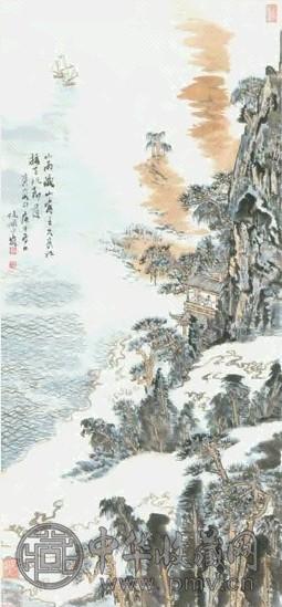 陆俨少 庚申(1980年)作 小雨藏山图 镜心 设色纸本