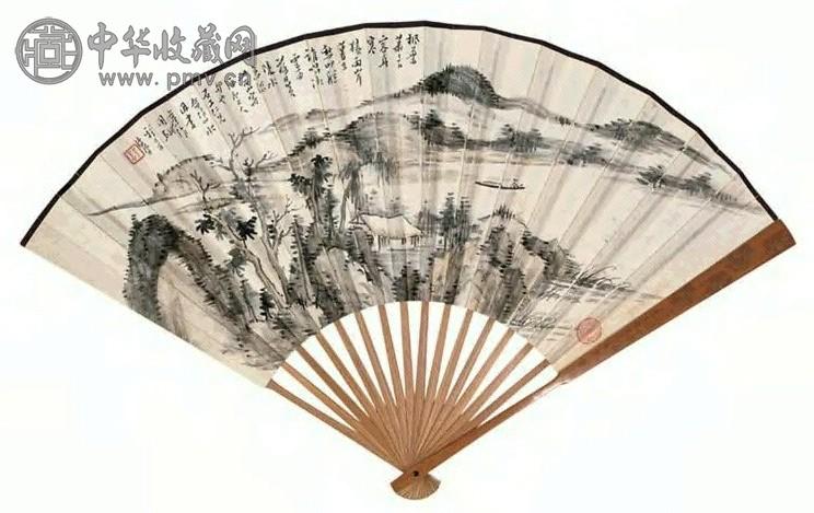 溥儒 枫林归舟 扇面 设色纸本