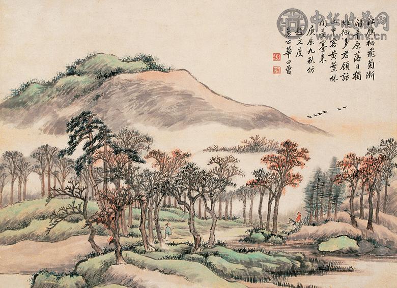 华日曾 山水 立轴 设色纸本