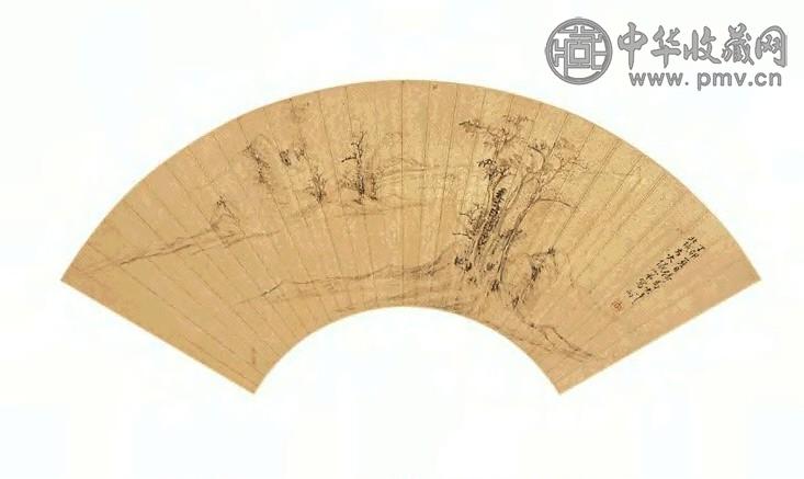 恽向 1627年作 仿云林山水 扇面 水墨金笺