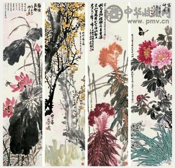 徐家昌 四时花卉 四屏 设色纸本