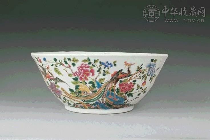 清道光 粉彩花鸟大碗