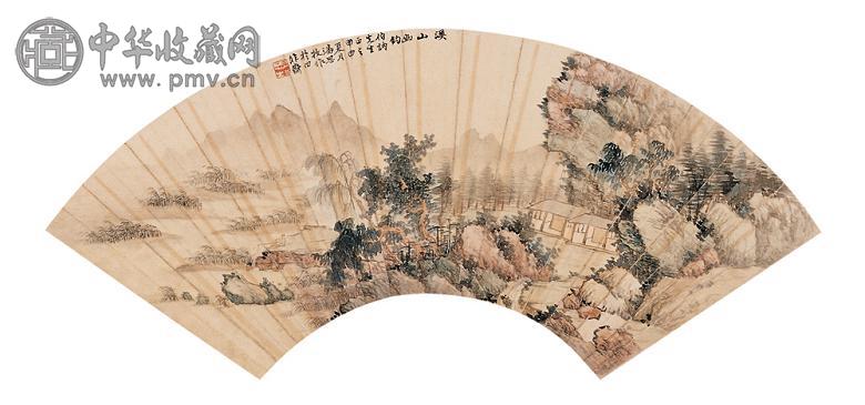 潘思牧 1824年作 涣山幽钓 扇面 设色纸本