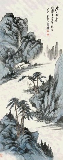 汤定之 溪山雨霁图 立轴 设色纸本