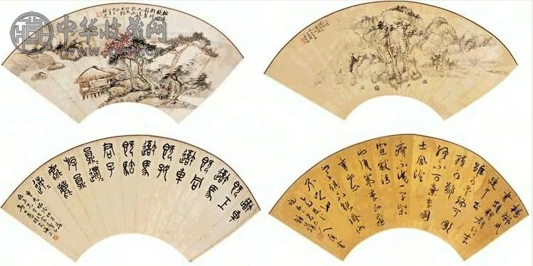 马公愚 杨逸等 山水书法 扇面 四开 设色纸本