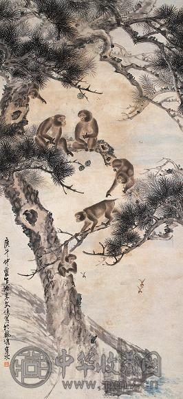 朱文侯 1930年作 百代封侯图 立轴 设色纸本