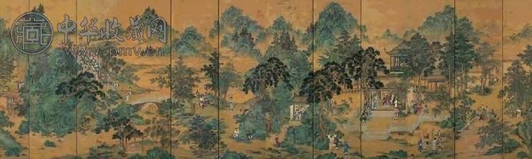 禹之鼎 1712年 祝寿图 通景(十二屏选五) 设色描金绢本