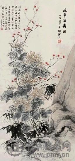 高邕 己巳(1869年)作 延年益寿图 中堂 设色纸本