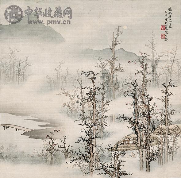 陈少梅 1934年作 秋林读诗 镜心 设色绢本