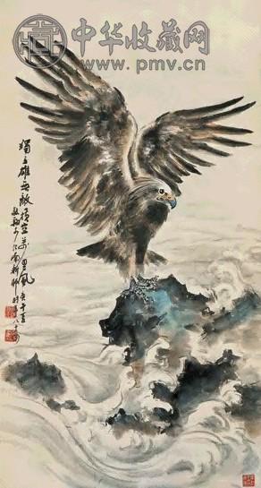 蔡敬翔 庚午(1990)年作 鹰 立轴 设色纸本