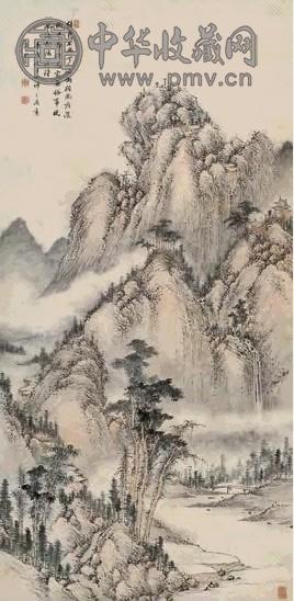 吴之湄 庚戌(1790年)作 萧寺晚钟图 立轴 设色纸本