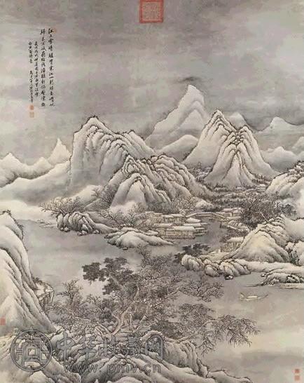 王蒙 1706年 雪山行旅图 立轴 设色纸本