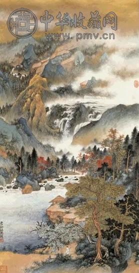 近现代 俞子才 金碧山水 轴