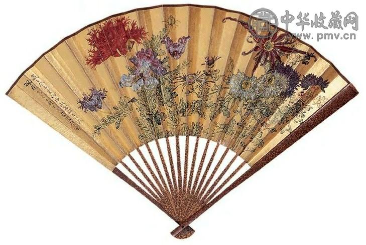 刘亦屏 1943年 萦绮云锦、甲骨文 成扇 泥金设色