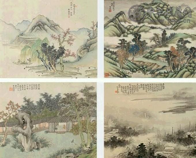 诸家 1843年作 山水 册页(8开选4) 水墨或设色绢或纸本