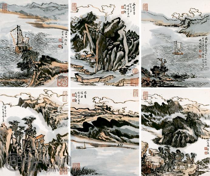陆俨少 1983年作 山居册 册页(12开选6) 设色纸本