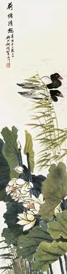 何研北 花塘清趣 轴 设色纸本