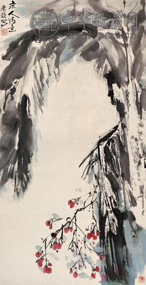 亚明 宋人诗意 立轴 设色纸本